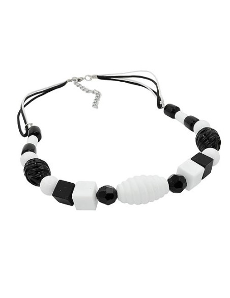 necklace various beads black and white black and white cord