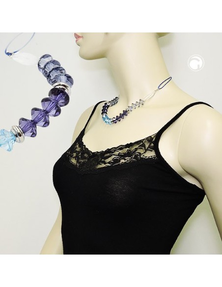 necklace faceted beads blue silver coloured beads