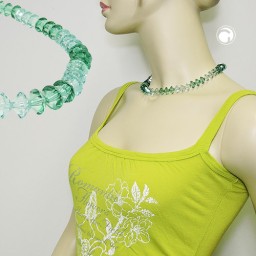 necklace many faceted beads petrol-turquoise transparent