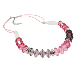 necklace faceted beads pink silver coloured beads