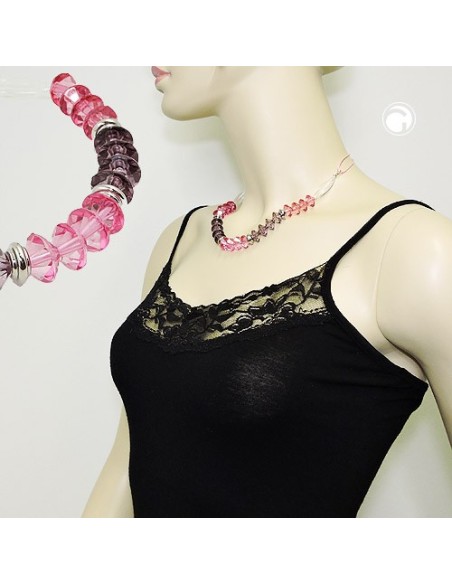 necklace faceted beads pink silver coloured beads