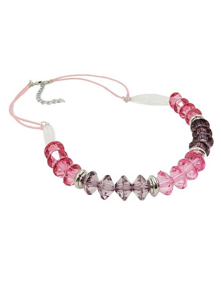 necklace faceted beads pink silver coloured beads