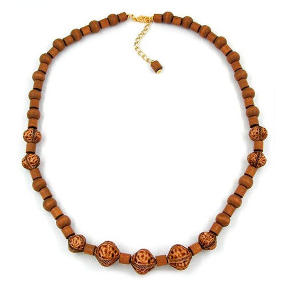 necklace brown beads wood and plastic