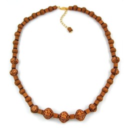 necklace brown beads wood and plastic