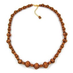 necklace brown beads wood and plastic