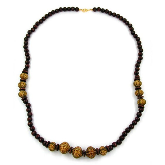 necklace beads dark brown olive 80cm