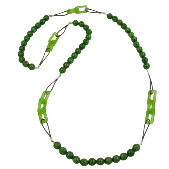 necklace beads green marbeled 110cm