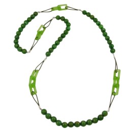 necklace beads green marbeled 110cm