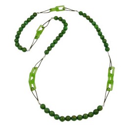 necklace beads green marbeled 110cm