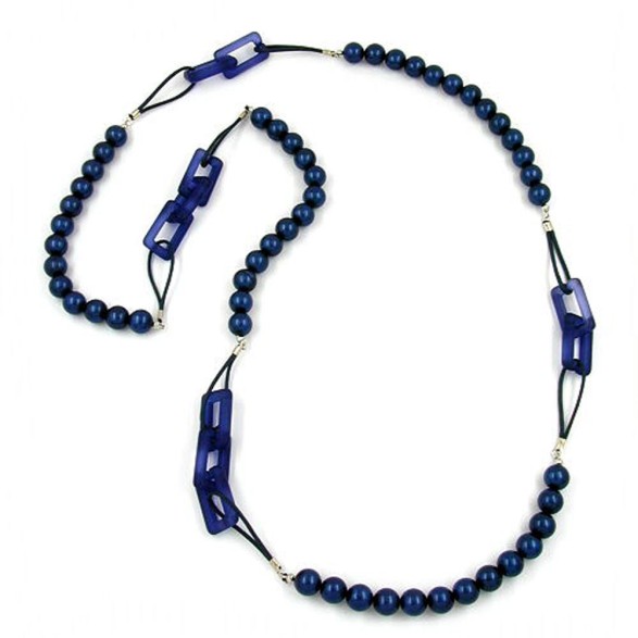 necklace beads steel-blue 110cm