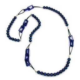 necklace beads steel-blue 110cm