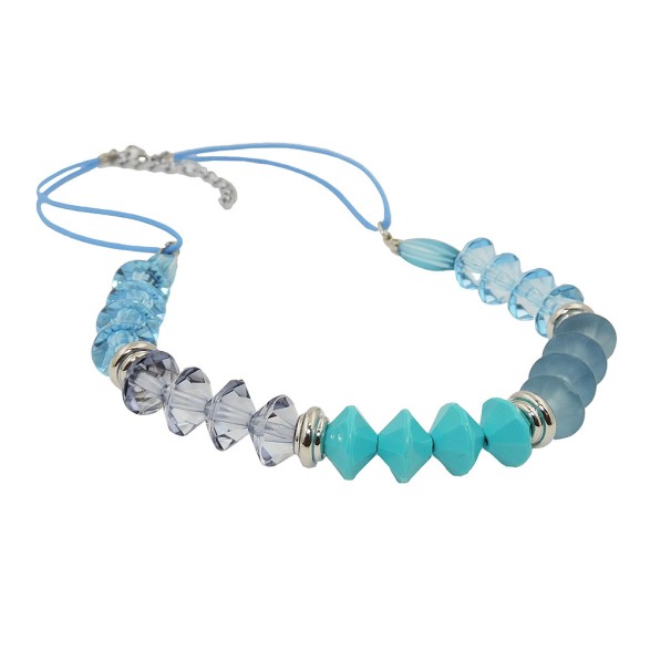 necklace faceted beads turquoise & silver colored