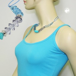 necklace faceted beads turquoise & silver colored