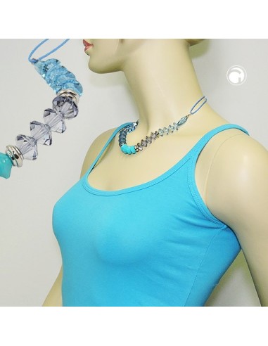necklace faceted beads turquoise & silver colored