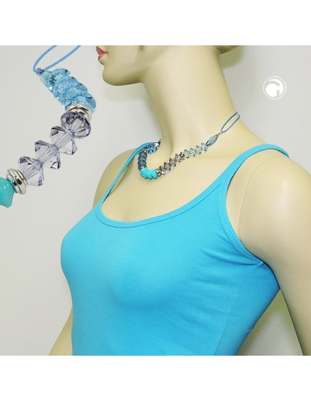 necklace faceted beads turquoise & silver colored