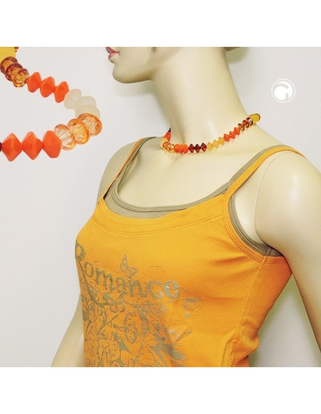 necklace faceted beads orange-colour silver coloured beads