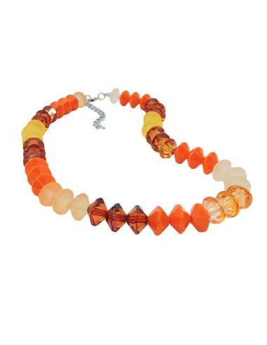 necklace faceted beads orange-colour silver coloured beads