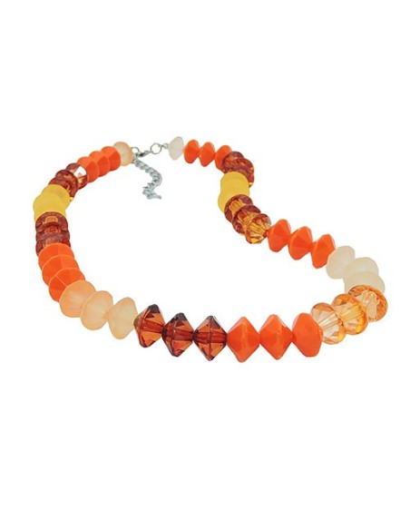 necklace faceted beads orange-colour silver coloured beads