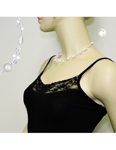 necklacewhite frosted and pearly white beads on coated flexible wire