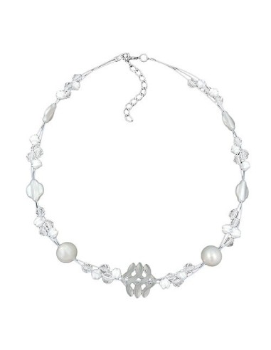 necklacewhite frosted and pearly white beads on coated flexible wire