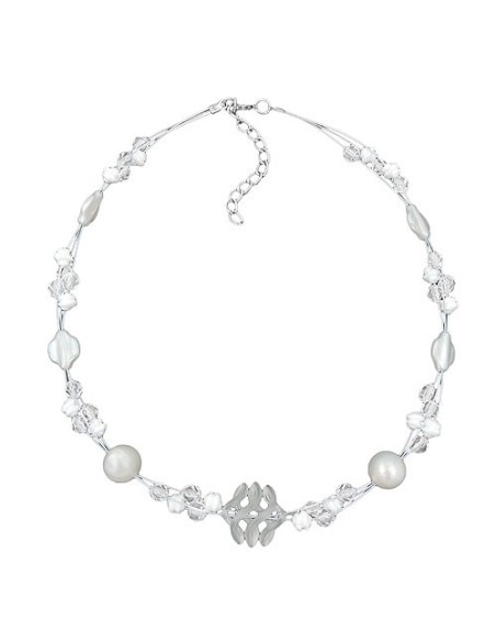 necklacewhite frosted and pearly white beads on coated flexible wire