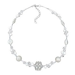 necklacewhite frosted and pearly white beads on coated flexible wire
