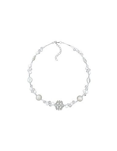 necklacewhite frosted and pearly white beads on coated flexible wire