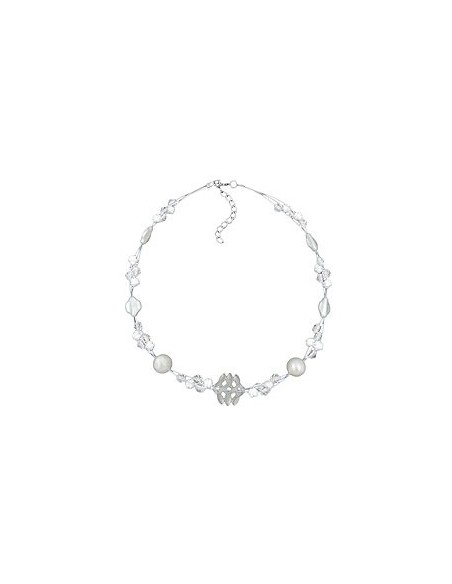 necklacewhite frosted and pearly white beads on coated flexible wire