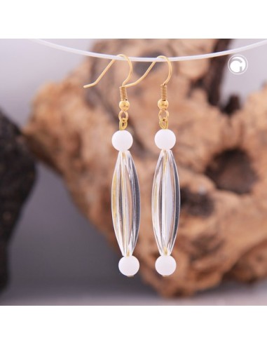 hook earrings groove olive transparent white gold coloured