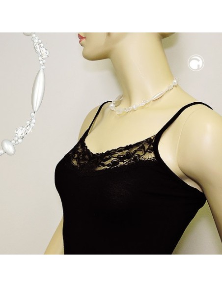 necklace kroko beads white frosted and pearly white beads