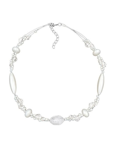 necklace kroko beads white frosted and pearly white beads