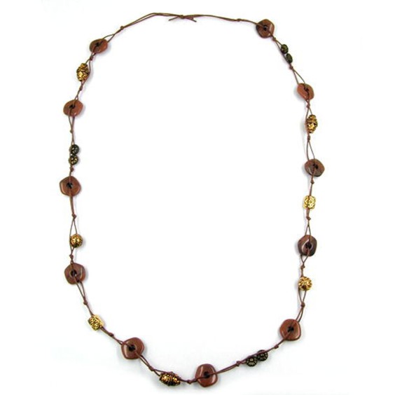 necklace knotted brown-gold-tone 100cm