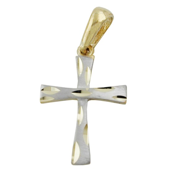 pendant 15x11mm cross bicolor diamond cut 9k gold