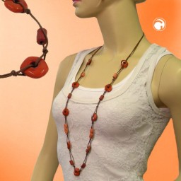 necklace knotted rings red/ brown