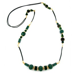 necklace beads dark-green matte 100cm