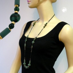 necklace beads dark-green matte 100cm