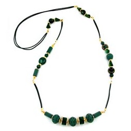 necklace beads dark-green matte 100cm