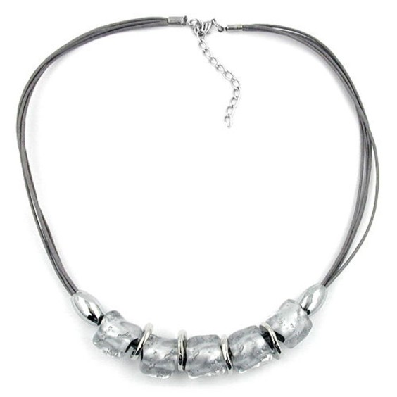 necklace stone bead crystal-silver 50cm