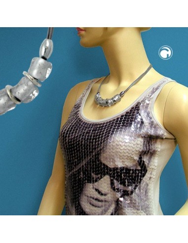 necklace stone bead crystal-silver 50cm