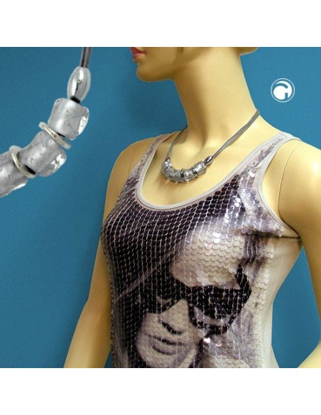 necklace stone bead crystal-silver 50cm