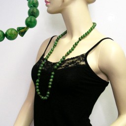 necklace beads 12mm green/ gold