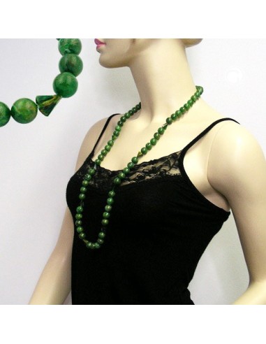 necklace beads 12mm green/ gold