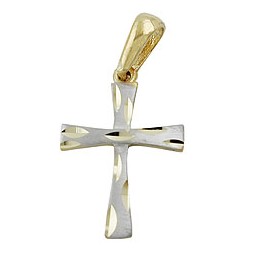 pendant 15x11mm cross bicolor diamond cut 9k gold