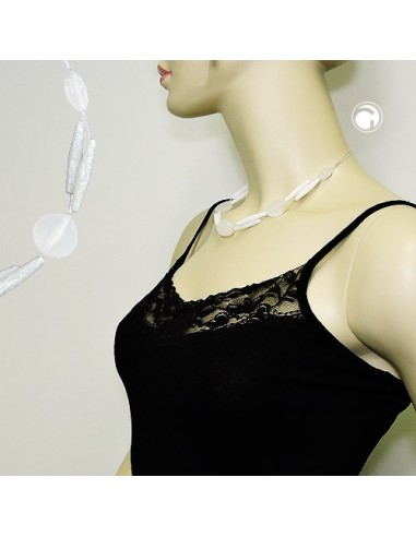 necklace white frosted beads on white-coated flexible wire