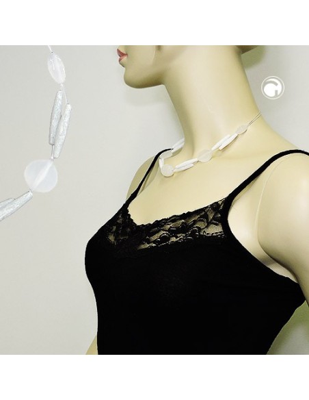necklace white frosted beads on white-coated flexible wire