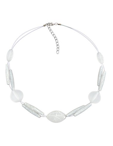 necklace white frosted beads on white-coated flexible wire