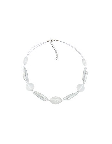necklace white frosted beads on white-coated flexible wire