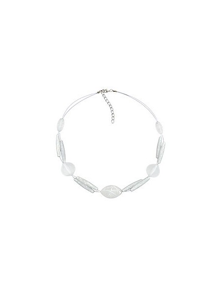 necklace white frosted beads on white-coated flexible wire