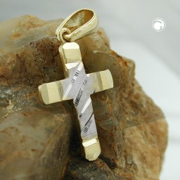 pendant 15x11mm cross bicolor diamond cut 9k gold