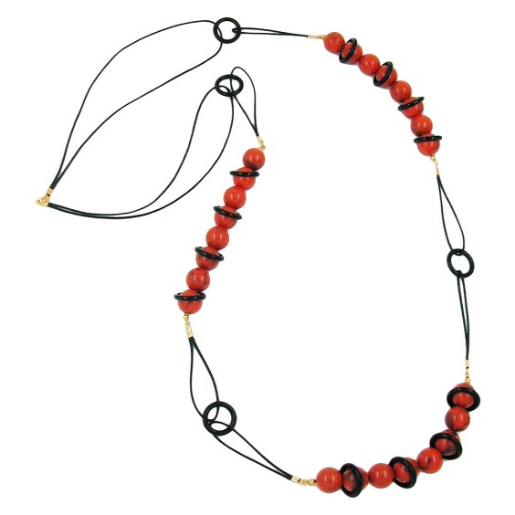 necklace beads red/ black